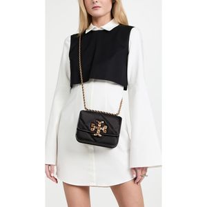 Tory Burch Women Small Eleanor Shoulder Bag Leather Handbag Black Gold Purse NEW